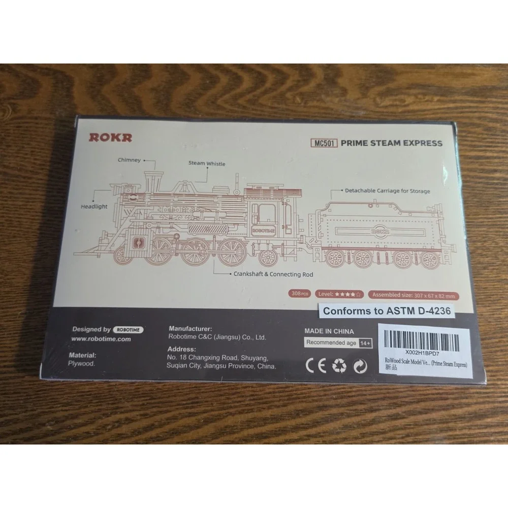 ROKR Prime Steam Express/3-D Mechanical Wooden Train Model Puzzle Kit/1:80 scale